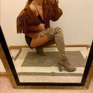 Over the knee thigh high suede open toe boots
